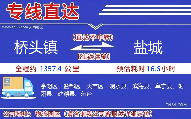 橋頭鎮到鹽城物流公司